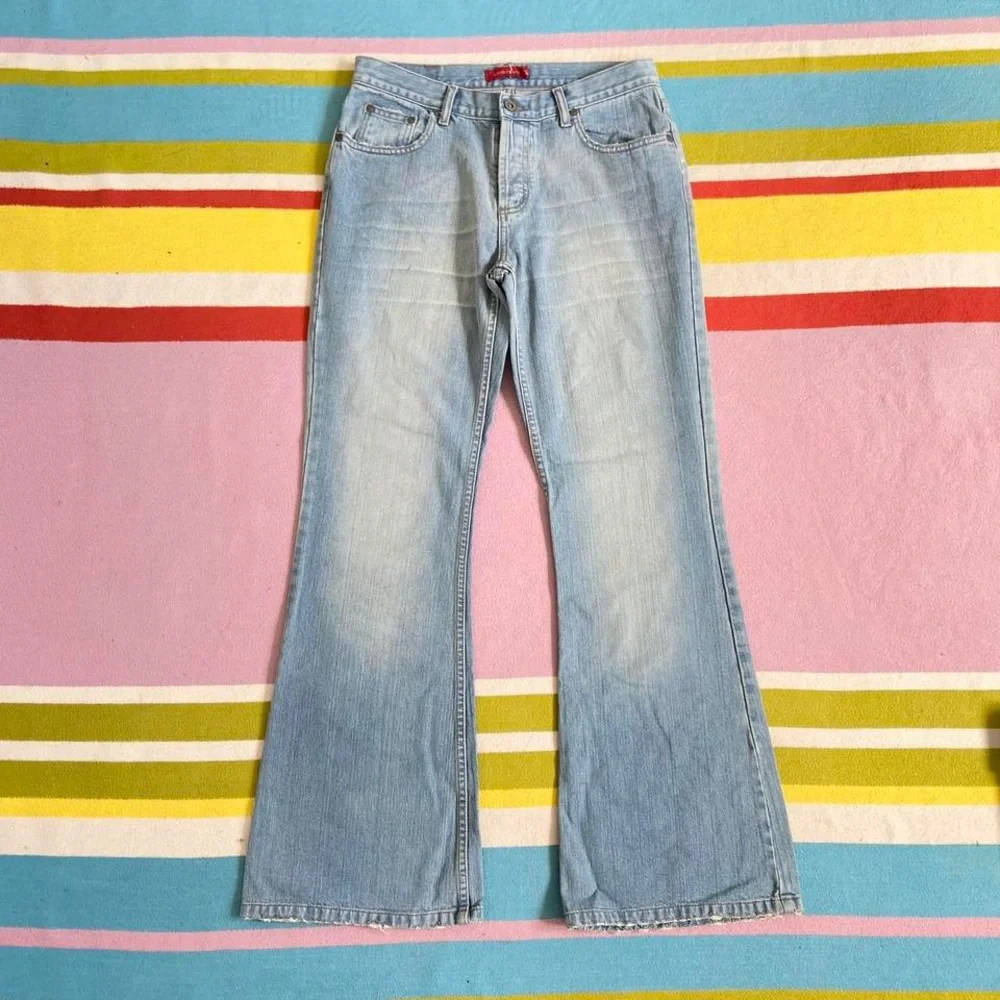 Y2K Early 2000s Vintage River Island Boyfriend Bootcut Blue Jeans 12 Acid Wash. - Picture 1 of 7